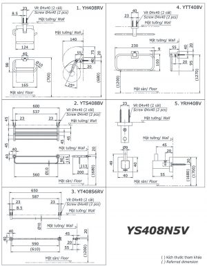 Bản vẽ kĩ thuật Bộ phụ kiện phòng tắm TOTO YS408N5V 5 Món