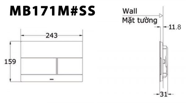 Bản vẽ kĩ thuật Nắp đậy nút nhấn xả bồn cầu TOTO MB171M#SS màu bạc mờ