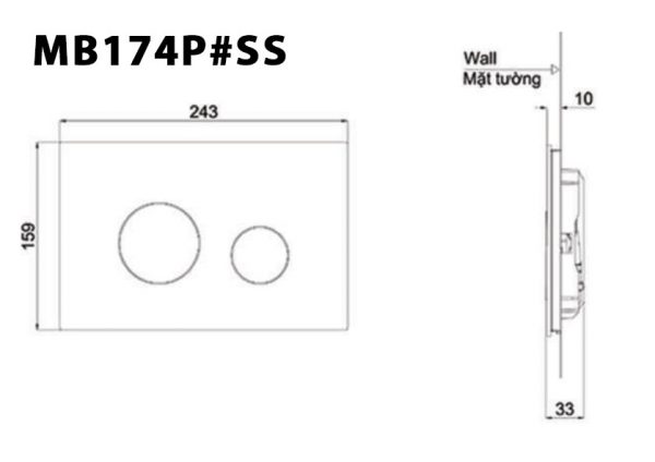 Bản vẽ kĩ thuật Nắp đậy nút nhấn xả bồn cầu TOTO MB174P#SS màu bạc mờ