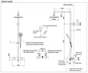 Bản vẽ kỹ thuật Vòi sen cây TOTO TBW01402B nhiệt độ