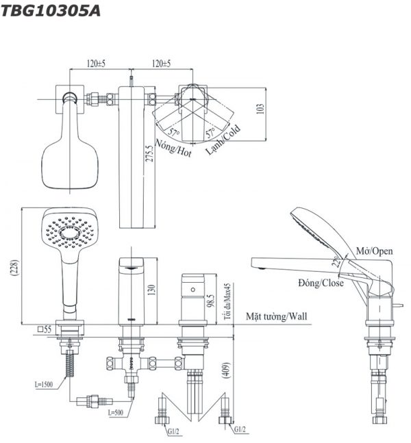 Bản-vẽ-kỹ-thuật-Vòi-sen-xả-bồn-tắm-TOTO-TBG10305A-gắn-bồn-3-lỗ