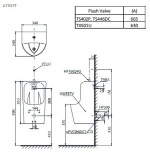 Bản vẽ bệ tiểu nam UT557T TOTO