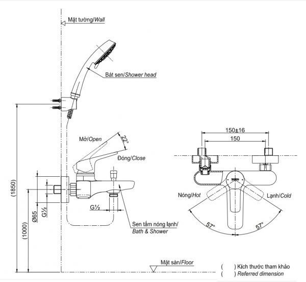 Bản vẽ bộ vòi sen TBG04302V+TBW01008A TOTO