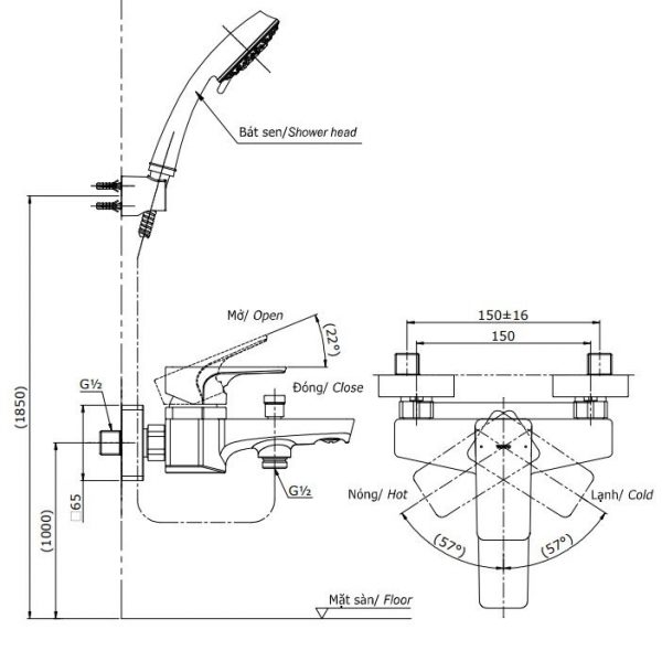 Bản vẽ bộ vòi sen TBG07302V+DGH108ZR TOTO