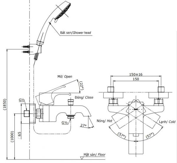 Bản vẽ bộ vòi sen TBG08302V+DGH104ZR TOTO