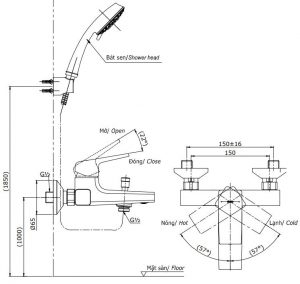 Bản vẽ bộ vòi sen TBG10302V+DGH104ZR TOTO
