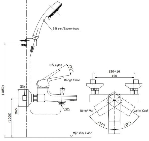 Bản vẽ bộ vòi sen TBG10302V+DGH104ZR TOTO