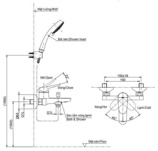 Bản vẽ bộ vòi sen TBS04302V+TBW01008A TOTO