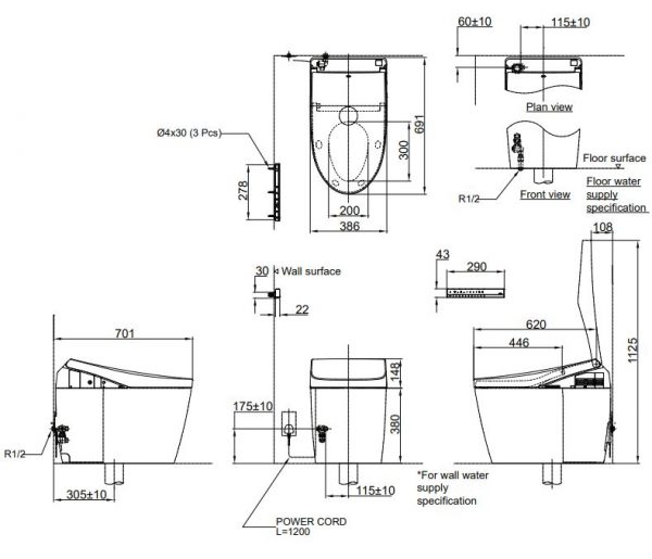 bản vẽ bồn cầu điện tử CS989VT/TCF9788WZ