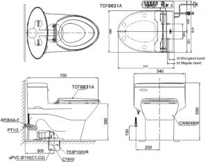 bản vẽ bồn cầu nắp điện tử TOTO MS904W7