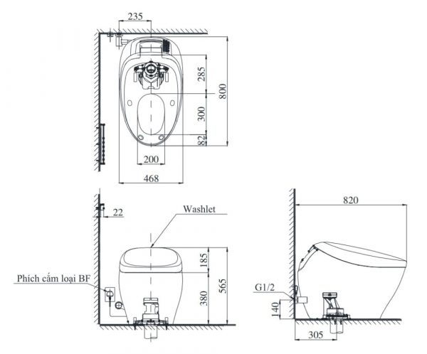 Bản vẽ bồn cầu tự xả TOTO CS900KVT NeoRest