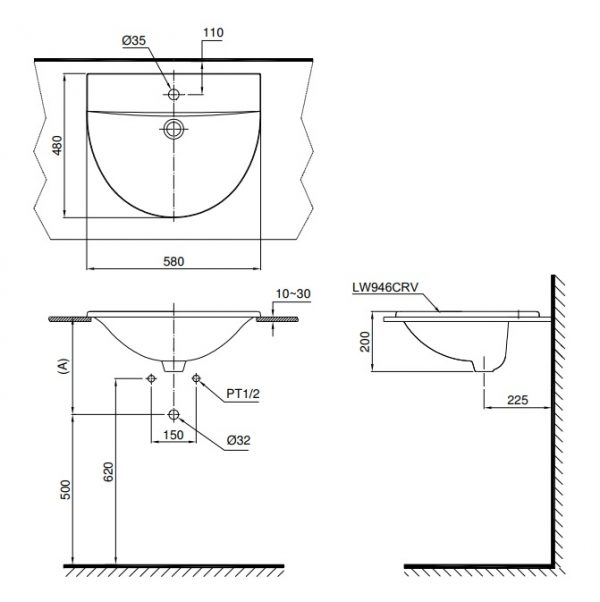 Bản vẽ bồn rửa mặt lavabo TOTO L946CR