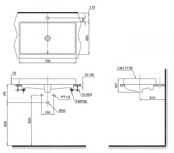 Bản vẽ bồn rửa mặt lavabo TOTO LT1717