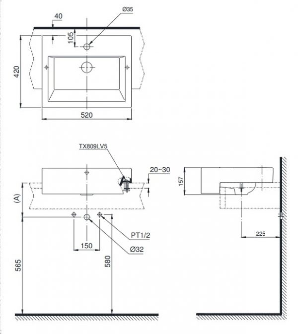 Bản vẽ bồn rửa mặt lavabo TOTO LT647CR#XW