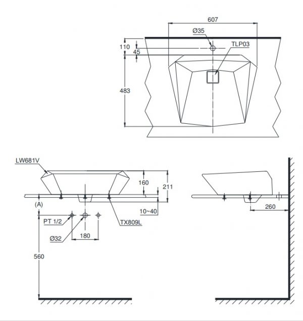 Bản vẽ bồn rửa mặt lavabo TOTO LT681