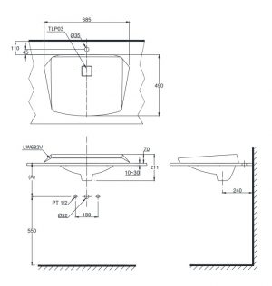 TOTO LT682 - Chậu rửa mặt lavabo đặt bàn 1 Bản vẽ bồn rửa mặt lavabo TOTO LT682
