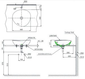 Bản vẽ bồn rửa mặt TOTO LT4704G19