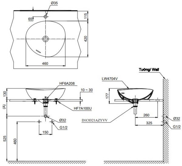 Bản vẽ bồn rửa mặt TOTO LT4704MT