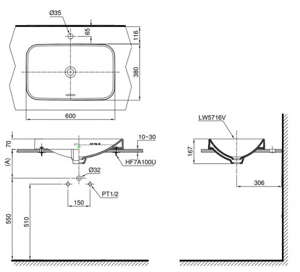 Bản vẽ bồn rửa mặt TOTO LT5716