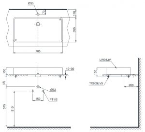 Bản vẽ bồn rửa mặt TOTO LT953