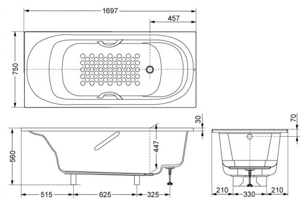 Bản vẽ bồn tắm PPY1780HPE TOTO