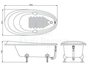 Bản Vẽ Bồn Tắm TOTO PPY1610HIPTV14E#S Ngọc Trai Đặt Sàn