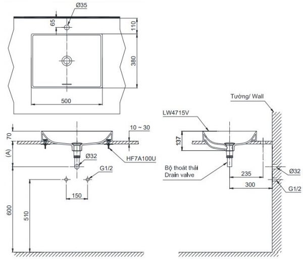 Bản vẽ chậu rửa mặt TOTO LT 4715 G19