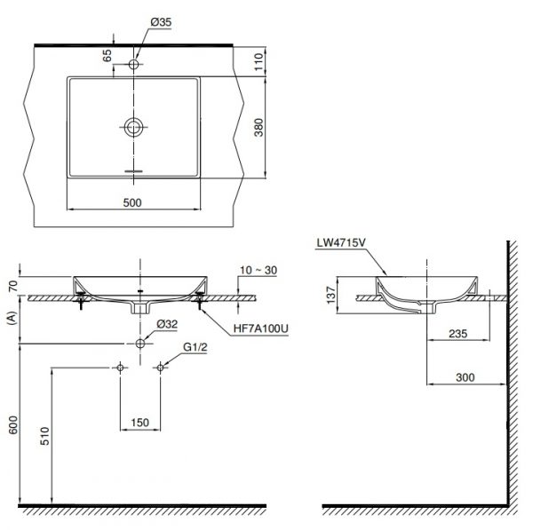 Bản vẽ chậu rửa mặt TOTO LT 4717 G17