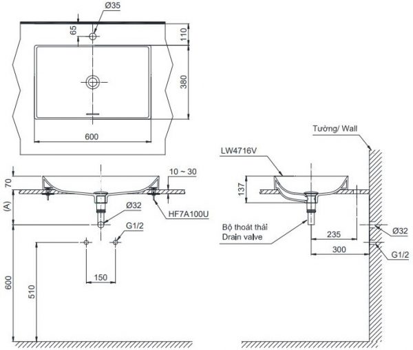 Bản vẽ chậu rửa mặt TOTO LT4716 G17