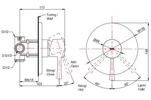 Bản vẽ chi tiết van điều chỉnh TOTO TBS01303B gần gù