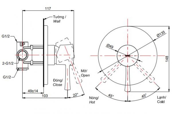 Bản vẽ chi tiết van điều chỉnh TOTO TBS01303B gần gù