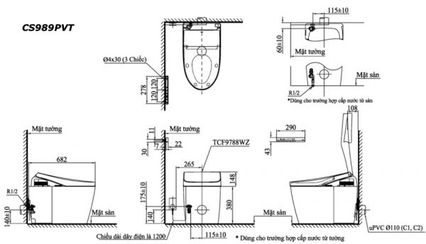 Bản vẽ kĩ thuật Bồn cầu điện tử TOTO CS989PVT TCF9788WZ Neorest AH