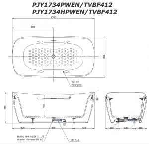 TOTO PJY1734HPWEN#GW TVBF412 1.7M - Bồn tắm lập thể đá cẩm thạch GALALATO 11 ban ve ki thuat bon tam toto pjy1734hpwengw tvbf412 lap the da cam thach galalato 17m