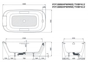 Bản vẽ kĩ thuật Bồn tắm TOTO PJY1886HPWMGE#GW lập thể GALALATO 1.8M