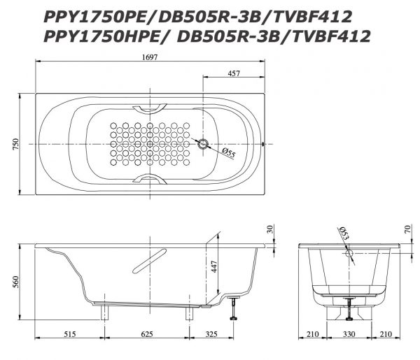 Bản-vẽ-kĩ-thuật-Bồn-tắm-TOTO-PPY1750HPE-PPY1750PE-DB505R-3B-TVBF412-ngọc-trai-xây-1.7M