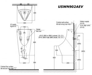 TOTO USWN902AEV - Bồn tiểu nam cảm ứng treo tường 5 Bản vẽ kĩ thuật Bồn tiểu nam TOTO USWN902ASV cảm ứng điện