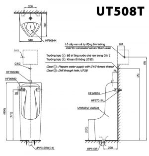 TOTO UT508T - Bồn tiểu nam đặt sàn 6 Bản vẽ kĩ thuật Bồn tiểu nam TOTO UT508T đặt sàn