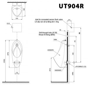 Bản vẽ kĩ thuật Bồn tiểu nam TOTO UT904R treo tường