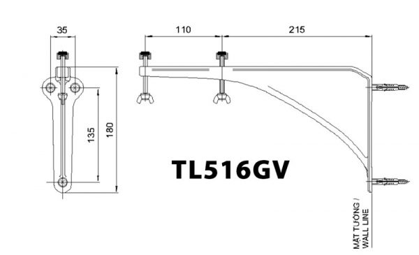 Bản vẽ kĩ thuật Giá đỡ chậu lavabo âm bàn TOTO TL516GV