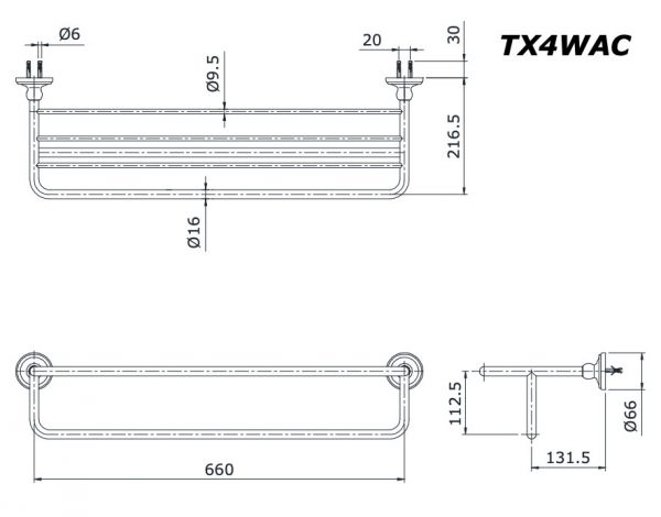 Bản vẽ kĩ thuật Giá khăn 2 tầng TOTO TX4WAC