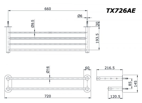 Bản vẽ kĩ thuật Giá khăn 2 tầng TOTO TX726AE