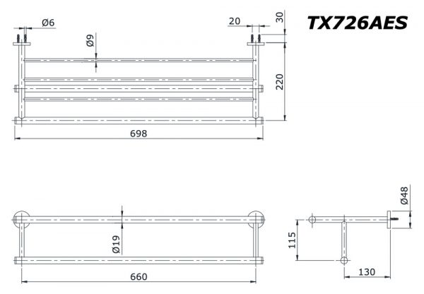 Bản vẽ kĩ thuật Giá khăn 2 tầng TOTO TX726AES