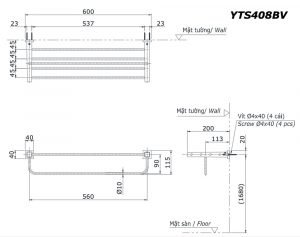 Bản vẽ kĩ thuật Giá khăn 2 tầng TOTO YTS408BV