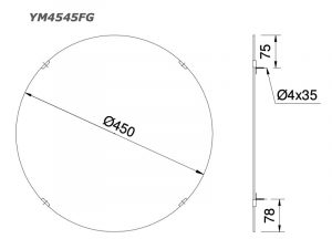 TOTO YM4545FG 450mm - Gương phòng tắm chống mốc 3 Bản vẽ kĩ thuật Gương phòng tắm TOTO YM4545FG chống mốc 450mm