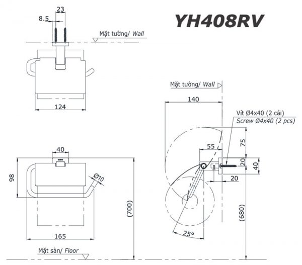 Bản vẽ kĩ thuật Lô giấy TOTO YH408RV