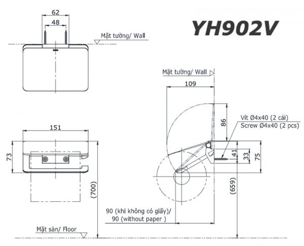 Bản vẽ kĩ thuật Lô giấy TOTO YH87S