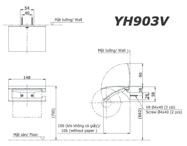 Bản vẽ kĩ thuật Lô giấy TOTO YH903V