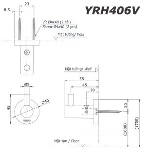 TOTO YRH406V - Móc áo 5 Bản vẽ kĩ thuật Móc áo TOTO YRH406V