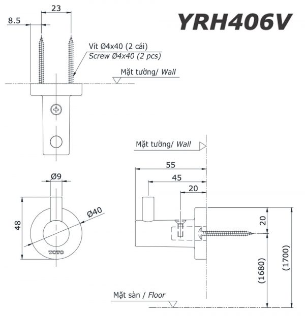 Bản vẽ kĩ thuật Móc áo TOTO YRH406V