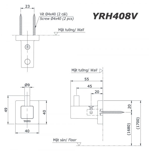 Bản vẽ kĩ thuật Móc áo TOTO YRH408V